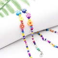 Handmade colorful beaded eyewear chain with floral charms and silver lobster clasp - Multi-color Flower Dark