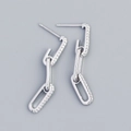 Silver chain drop earrings featuring s925 silver texture and pavé white zircon details - 925 Silver / White Gold