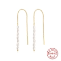 Elegante 925 Sterling Silber Ohrhänger mit Barockperlen und goldenen Gliederketten - Gold