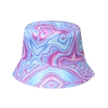 Pink and purple fluid marble print bucket hat with stitched brim for women - Pink Purple Blue Fluid Marble (A)