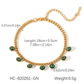 Detail view of gold tassel bracelet with green zircon stones and length specifications - Green Round Zirconia Style (HC-B20261-GN)