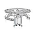Elegant S925 sterling silver ring featuring emerald-cut cubic zirconia and double-band design - Platinum White Zirconia (DY121097-S-W-WH)