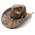 Vintage western cowboy hat with brown crackle texture and studded leather band - M (56-58cm) / Tie-dye Khaki