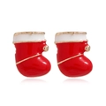 Détail des boucles d'oreilles en forme de chaussette de Noël en émail rouge et blanc - #28 Chaussette de Noël/Rouge Blanc Bord Doré