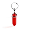 Natural red crystal hexagonal prism keychain with silver metal ring for women - Hexagonal Pillar Keychain / Transparent Red