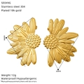 Detail view of 18k gold-plated flower earrings with dimensions and material specs - Sunflower Style (SE049G)