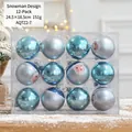 Set di 12 palline di Natale azzurre e argento con motivi di pupazzo di neve - Blu Pupazzo di Neve / Set da 12