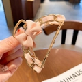 Pink fabric mesh bow hair claw clip with golden metal chain design for women - Small Bow Claw Clip / Pink