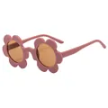 Pink daisy flower shaped kids sunglasses with brown lenses and matte finish - Matte Coffee Frame Tea Lens