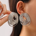 Modern large silver liquid metal earrings with abstract irregular spiral design - Silver Large Spiral Oval Style (G-023)
