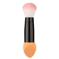 Dual-ended makeup brush with soft fiber bristles and orange sponge puff applicator - Slanted Cut / Orange