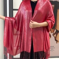 Sparkling red evening shawl with elegant fringe tassels for parties and formal events - Standard / 180x70cm / Red