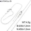Silver 925 adjustable twist chain jewelry set with necklace and bracelet shown in silver - Twisted Box Chain Bracelet / Steel