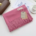 Elegant soft pink cashmere-like scarf with fringe details and a matching leather bag - Dusky Pink / 200cm