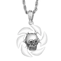 Silver skull pendant necklace in stainless steel with gothic wind-blade aesthetic design - Wind-wheel Skull (KP57822-BD)