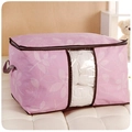 Pink floral non-woven storage bag with clear window and double zipper for bedding - / / Large Leaf Pink
