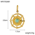 Classic round stainless steel pendant with light green stone and gold frame - Jade Green Stone (WP37026B1)