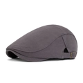Men's vintage dark grey flat cap in twill cotton with adjustable side metal buckle - Gray