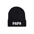 Bonnet en tricot noir avec broderie PAPA blanche et revers pour la chaleur d'hiver - Style PAPA / Noir