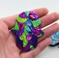 Colorful acrylic Hamsa Hand pendant with purple and blue dream lettering design - Style 6