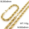 Conjunto de cadena de acero de titanio dorado con collar y pulsera de estilo hip-hop - Juego de Cadena de Cuerda Dorada (KS226822-Z) / Collar 60cm + Pulsera 20cm
