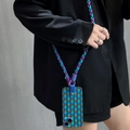 Crossbody woven strap phone case with geometric cube pattern for iPhone models - Peacock Blue Contrast with Blue-Purple Woven Long Crossbody Strap / iphone11