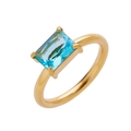 18K gold plated titanium ring featuring a rectangular blue crystal stone inlay - US 8 / Gold + Blue Zirconia
