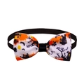 Halloween pet bowtie with orange pumpkin and black bat patterns on polyester ribbon - Pumpkin Grave Forest