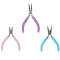 DIY jewelry tool set with purple round nose, pink diagonal, and blue needle nose pliers - Set 16 (3-Color Needle-nose/Round-nose/Diagonal Pliers)