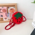 Cute strawberry shaped plush crossbody bag for girls with red knit texture and strap - Strawberry / Red Strawberry