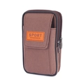 Men's multi-functional canvas waist bag in dark coffee brown with durable dual zippers - Coffee Vertical 3 Layers