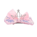 Detalle de pinza para el pelo con lazo rosa, lentejuelas y corona para niñas - Rosa