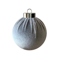 Silver grey velvet Christmas ball ornament with ribbed texture and shiny metal hanging cap - Blue Gray