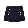 Détail de la mini-jupe bleu marine avec double rangée de boutons décoratifs blancs - XS / Noir