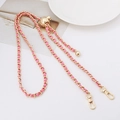 Pink leather and gold metal woven bag chain strap with adjustable golden slider ball - Pink Leather Light Gold Chain + Grid Gold Ball