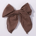 Brown 4.5 inch linen fabric hair bow clip for girls featuring a classic double layer design - Brown