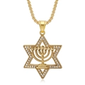 Gold-plated Star of David necklace with Menorah pendant and sparkling rhinestones - Gold (Pendant Only)