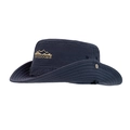 Dark blue cotton outdoor boonie hat with gold mountain embroidery and wide brim - 58cm / Navy Blue