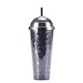 24oz dark purple glitter straw cup with silver dome lid and sparkling stars - Style H/Dark Purple Glitter Stars