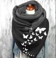 Thick warm black and gray scarf with white butterfly prints and leather buckle closure - 150*75cm / Black Grey Butterfly Pattern (Image 27)