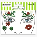 Green glitter shamrock and red heart face art stickers for St. Patrick's Day makeup - Clover Red Lip Heart Brows