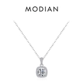S925 sterling silver necklace featuring a square pendant with a round cubic zirconia stone - 925 Silver
