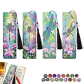 4-piece DIY dragonfly and floral diamond painting bookmark set with long brown tassels - Dragonfly Flower (4 Pcs Set)
