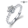 Silver S925 sterling silver ring featuring a round solitaire stone and hexagon band - JZ004 (1 Carat)
