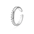Minimalist silver-plated stainless steel open ring with bead texture and rivet accents - Beaded Texture / Silver