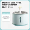 Automatic pet water fountain in mint green with stainless steel top and daisy nozzle - Stainless Steel Style / Quiet Green