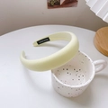 Thickened sponge headband in cream yellow fabric with a soft handmade design for women - Thickened Sponge Fabric Style / Light Yellow