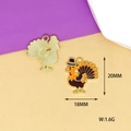 Detail view showing turkey enamel charm dimensions of 20x18mm and golden brushed back texture - Side Profile Turkey