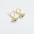 Goldene Evil Eye Creolen mit blauem Emaille-Kronenanhänger und funkelnden Kristallen - Weißes Zirkonia-Auge (ES2664-1)
