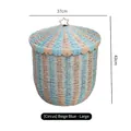 Large circus-themed rattan storage basket in beige and blue stripes with star lid handle - Beige Blue Large